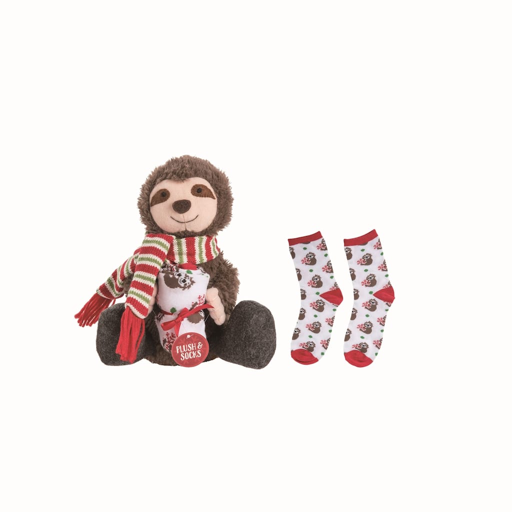 Transpac Polyester 8 in. Multicolor Christmas Plush Sloth with Socks