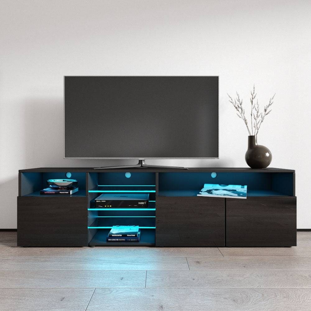 Meble Furniture Roma 79" Wide TV Stand for up to 90" TVs - High Gloss Finish with LED Lights Entertainment Center