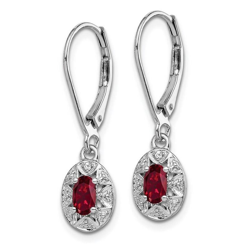 Curata 925 Sterling Silver Dangle Polished Leverback Diamond and Created Ruby Earrings - 26x7mm Wide