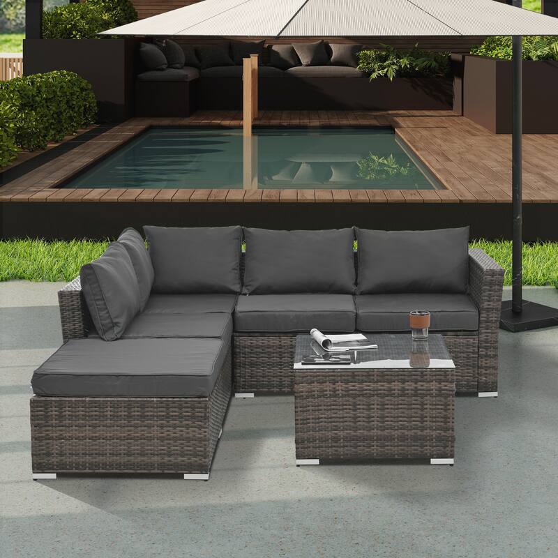 4 Set Wicker Furniture With Tempered Glass Coffee Table