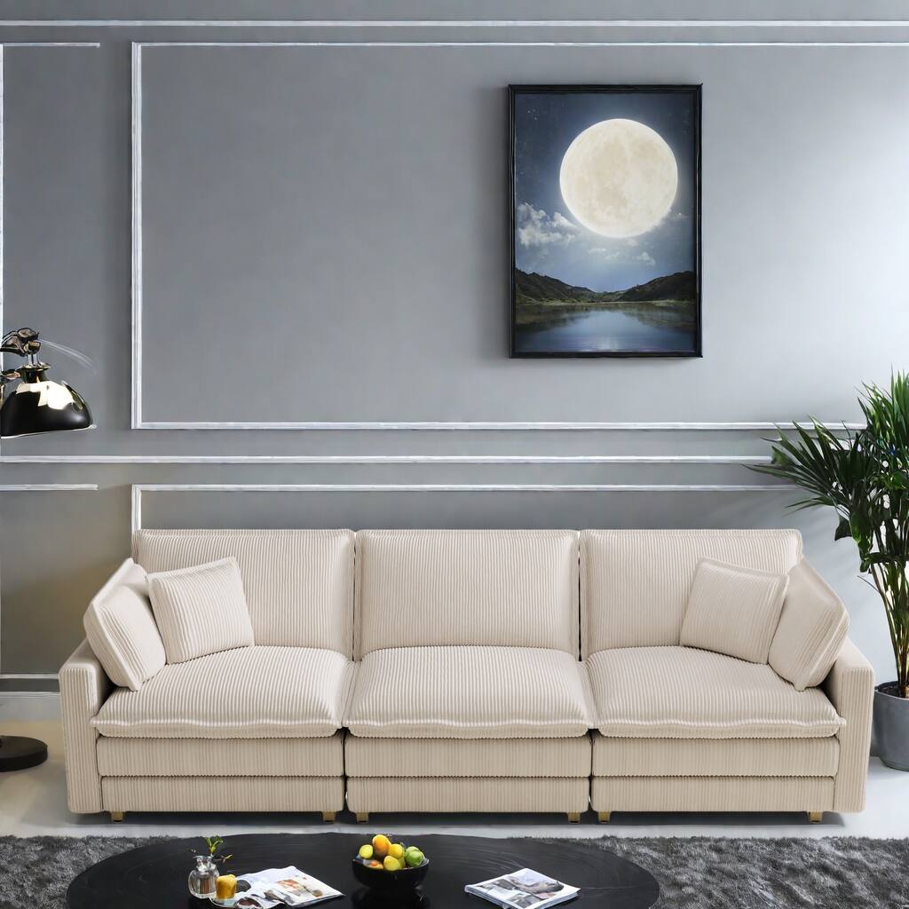 103" Corduroy Modern Classic 4-Seater Sofa - Deep Seat,With 4 Pillow For Living Room