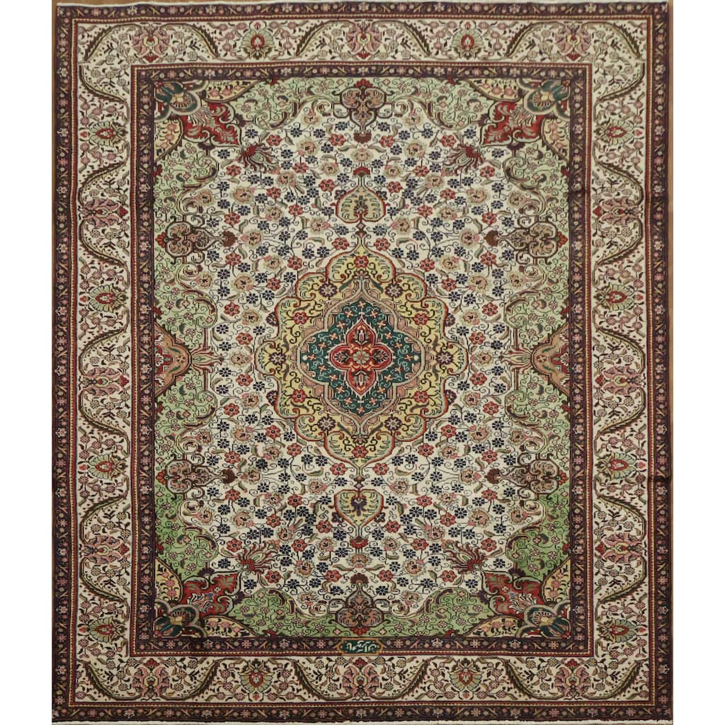 Hand Knotted Oriental 100% Wool Carpet Traditional Geometric Beige & Ivories Tabriz Area Rug - 11' 3'' X 8' 2''