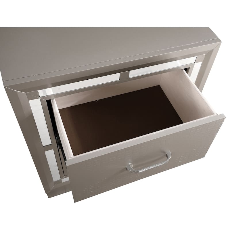2-Drawer Wooden Nightstand with Mirror - 28" - Silver