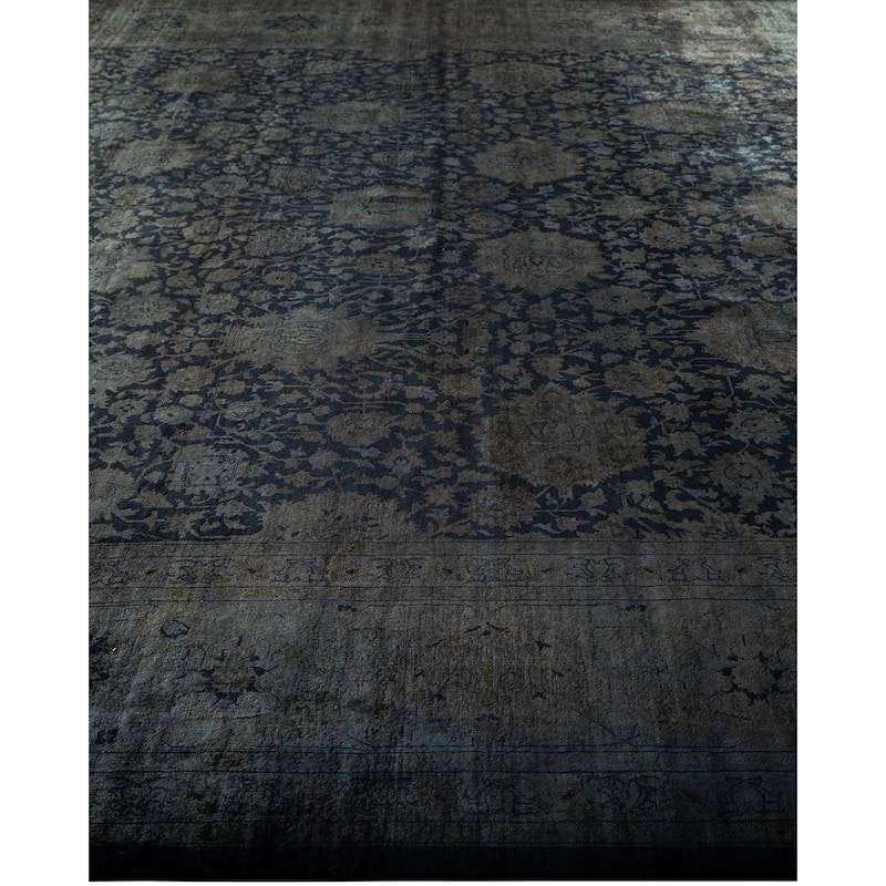 Overton Hand Knotted Wool Vintage Inspired Modern Contemporary Overdyed Black Area Rug - 10' 0" x 19' 4"