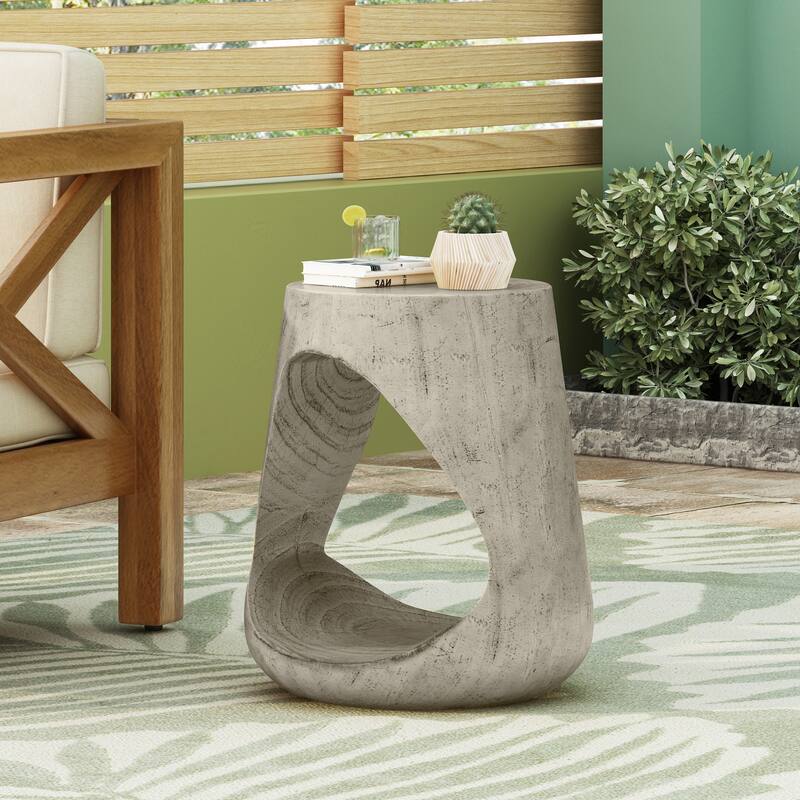 Hollow Side Table, Wood-like texture - Grey