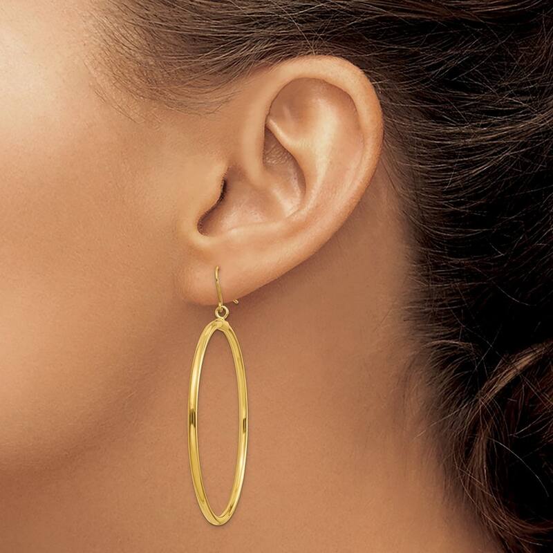 Curata 14k Yellow Gold 40x2mm Large Dangling Open Circle Hook Earrings