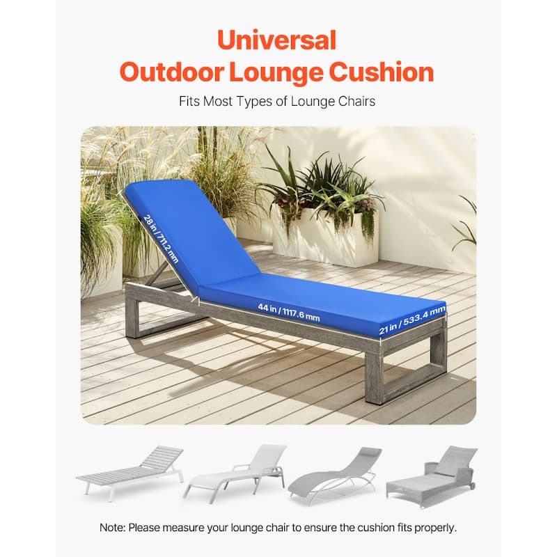 Patio Chaise Lounge Cushion with High Resilience Foam and Fade Resistant Ties for Outdoor - 72.04 x 21 x 2.95 in