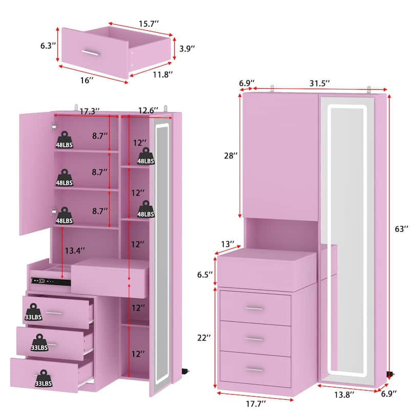 Dresser LED-Lit Vanity Dressing Cabinet with Full-Length Mirror
