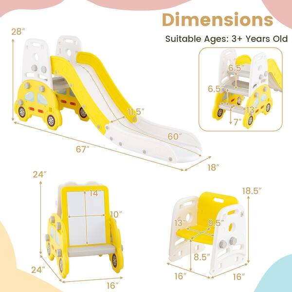 dimension image slide 0 of 2, Gymax 5 in 1 Convertible Toddler Slide Set w/ Stool Book Rack for Boys