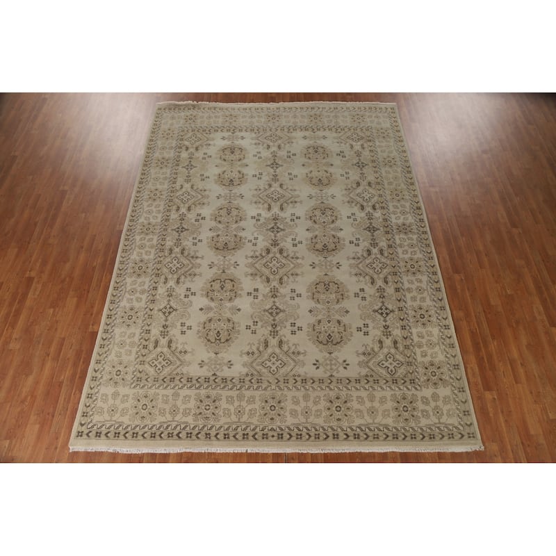 Transitional Oushak Area Rug Hand-Knotted Oriental Wool Carpet - 9'0"x 11'11"