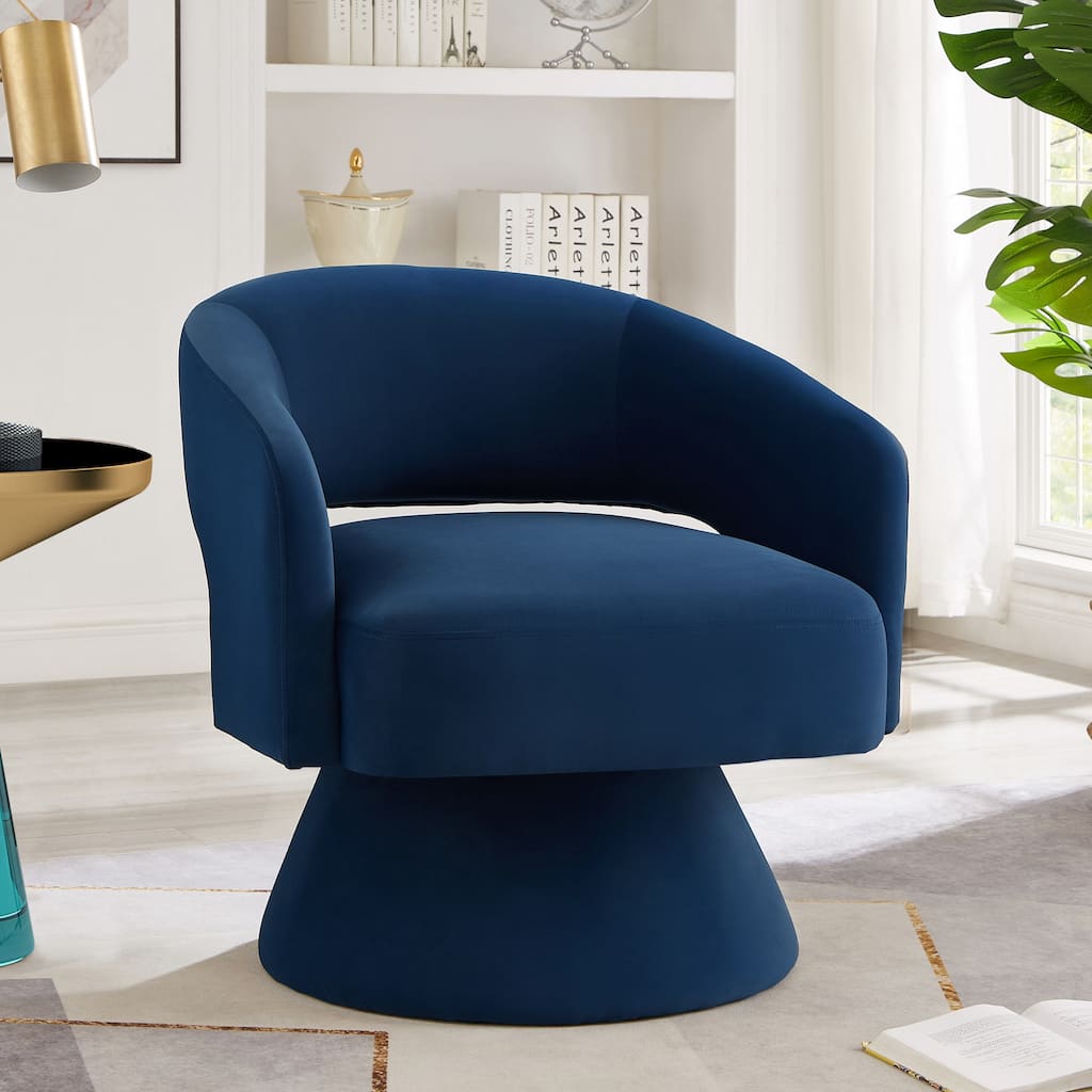 Navy 27.5" Swivel Barrel Chair with Open Backrest