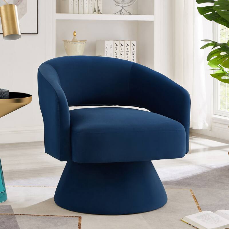 Swivel Barrel Chair,Upholstered Velvet Accent Chairs with Open Backrest and 360 Degree - Navy