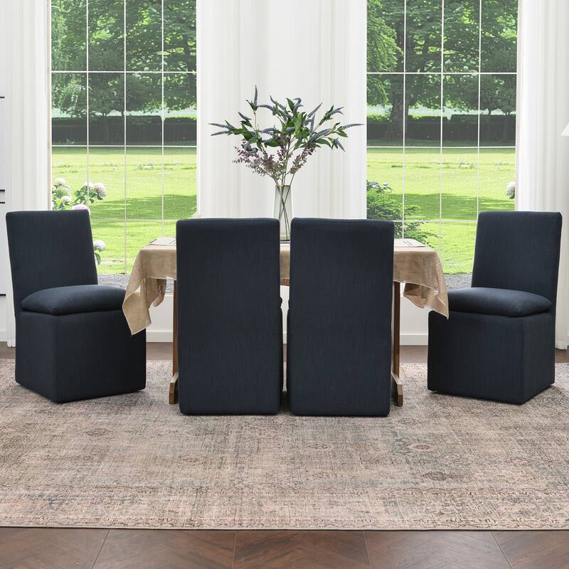 KINWELL 21"W Performance Fabric Dining Chair with Casters (Set of 4)
