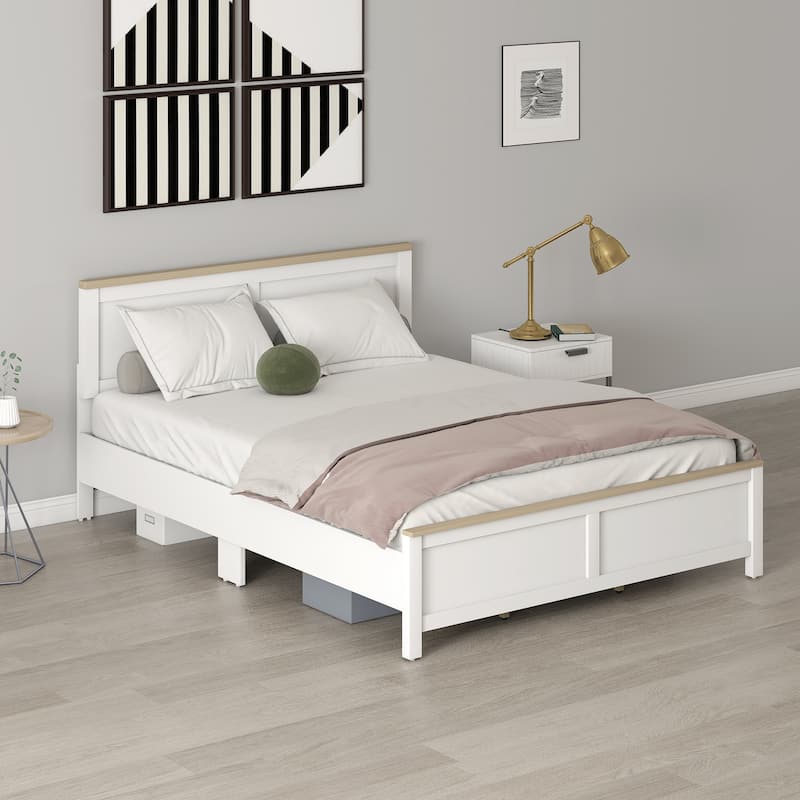 HOMCOM Queen Size Bed Frame with Headboard and Footboard, Queen Platform Bed Frame with Wooden Slats, Under-Bed Storage
