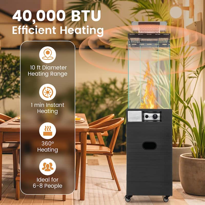 Outdoor Propane Patio Heater 40000 BTU with Wheels and Protective Cover - 17" x 17" x 68"