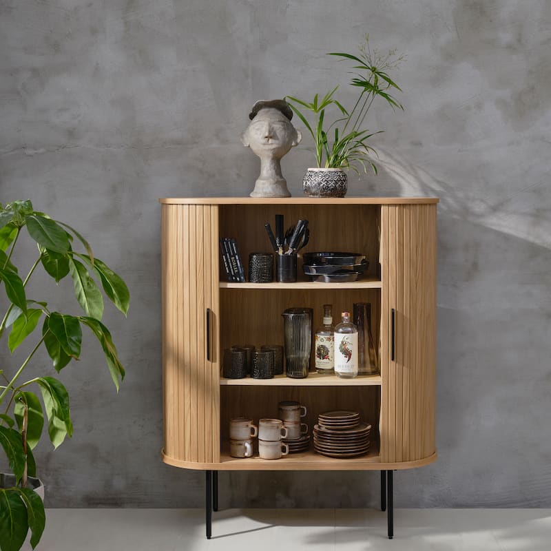 Rye Studio Nicola Mid-Century Modern Rounded Sliding Door Cabinet 39"