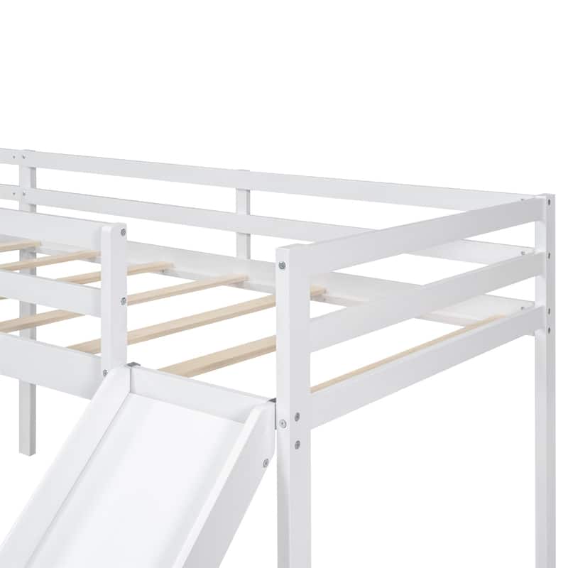 Merax L-Shaped Twin Size Wood Loft Bed with Ladder and Slide