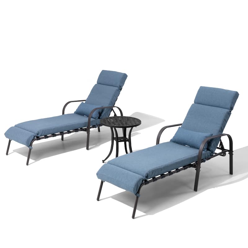 Outdoor Adjustable Patio Chaise Lounge Chair with Side Table Cushion