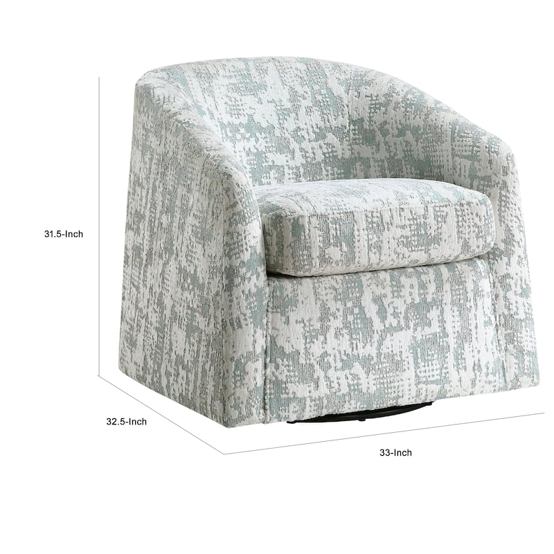 Swivel Armchair, Green Jacquard Fabric, Curved Foam Cushions