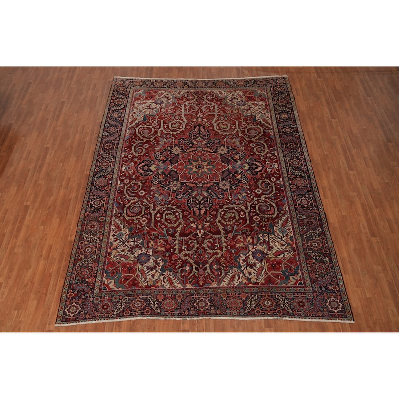 Hand Knotted Oriental 100% Wool Carpet Traditional Floral Red Heriz Area Rug - 12' 9'' X 9' 9''