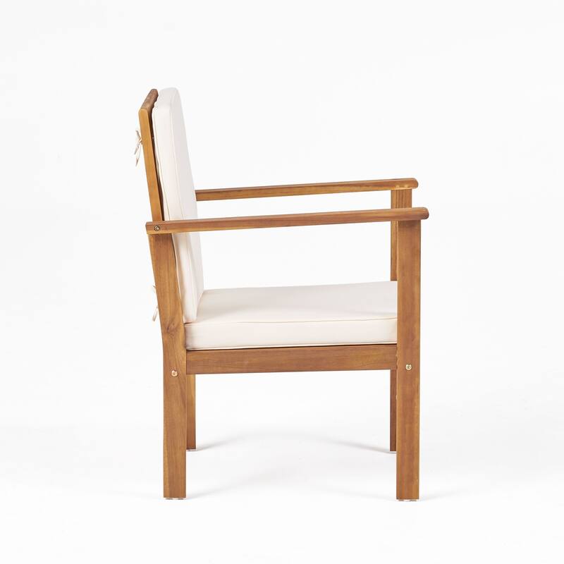 Acacia Wood Table Chairs Set with Slat Back Arm Chairs and Coffee Table, Outdoor Sectional Conversation Sets, 3-Piece