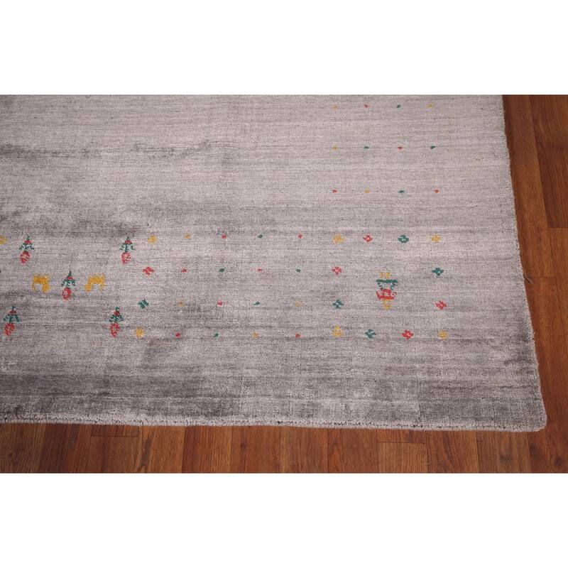 Gray Gabbeh Indian Area Rug Handmade Silk Carpet - 7'10"x 9'7"