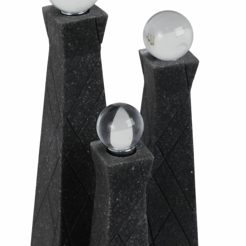 Resin Glass Obelisk Decorative Objects (Set of 3) - 14/12/10" Black - 3" x 3" x 14"