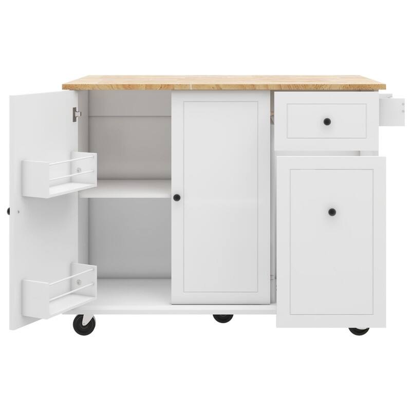 53.9" Width Kitchen Island on Wheels with Storage Rack and 3 Tier Pull Out Cabinet Organizer