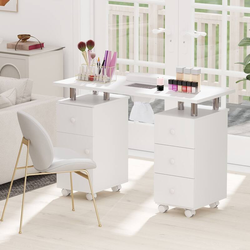 Gymax Manicure Table Nail Desk w/ Electric Dust Collector 3 Dust Bags