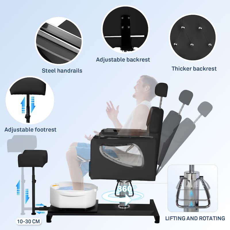 Pedicure Chair with Foot Spa Stool with Adjustable Pedicure Stand