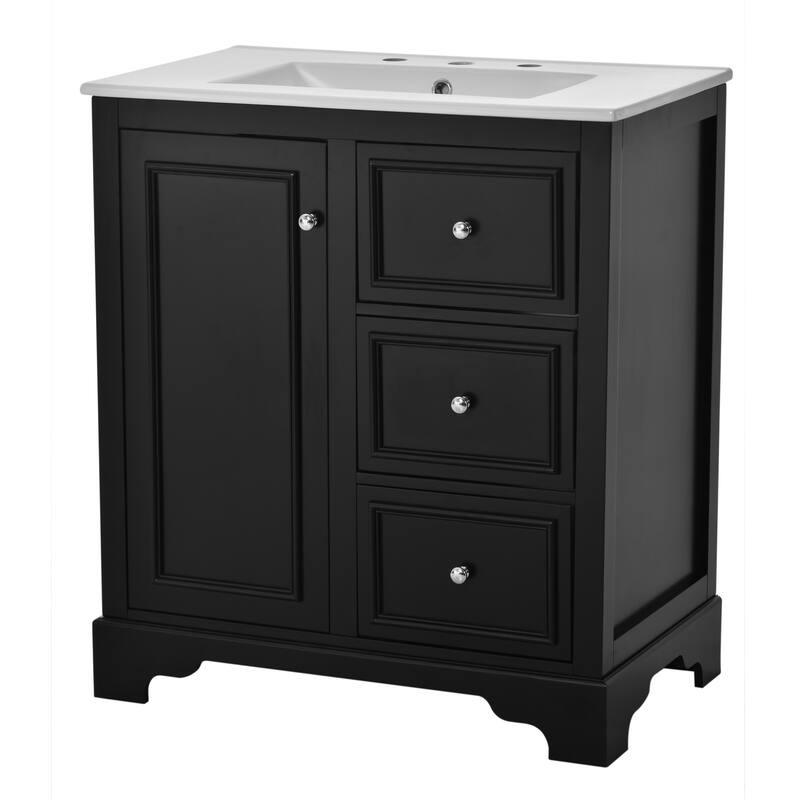 Ceramic Sink Bathroom Vanity & Mirror Cabinet Set of 2, 30" Bathroom Vanity Storage Cabinet with Adjustable Shelves, Black