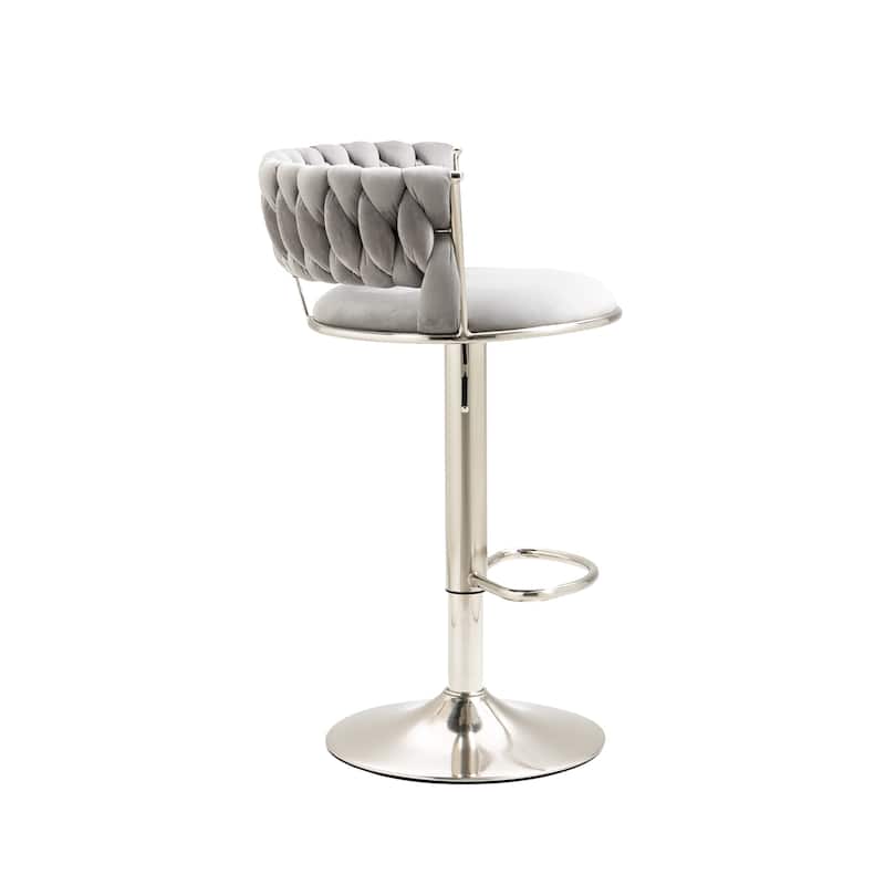 Velvet Swivel Adjustable Height Bar Stools With Sliver Footrest(set of 2)