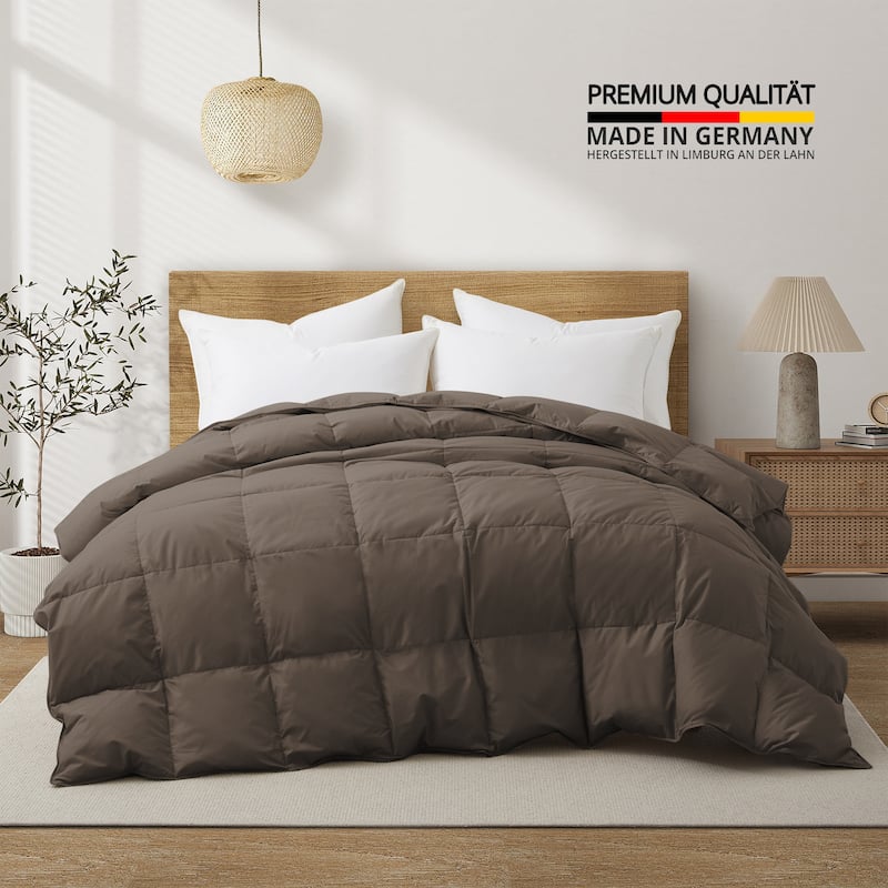 All Season Organic Cotton Down & Feather Comforter Made in Germany - Twin - Coffee Brown