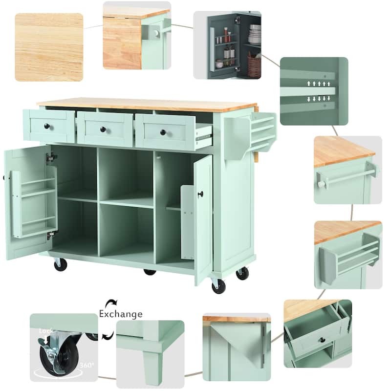 Aill MDF Kitchen Island with Storage Cabinet and 3 Drawers(53-in x30-in x37-in)