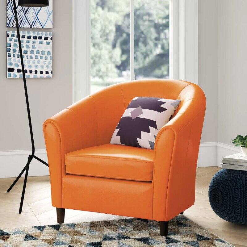 Stylish Club Chair Accent Chair Side Chair Leisure Chair Leather Chair Armchair Corner Chair with Wood Legs - Orange