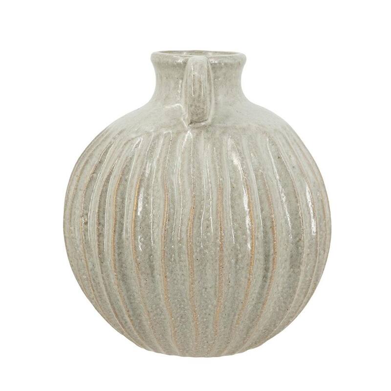 10" Sage And Gray Round With Handles Ceramic Table Vase - 9.10