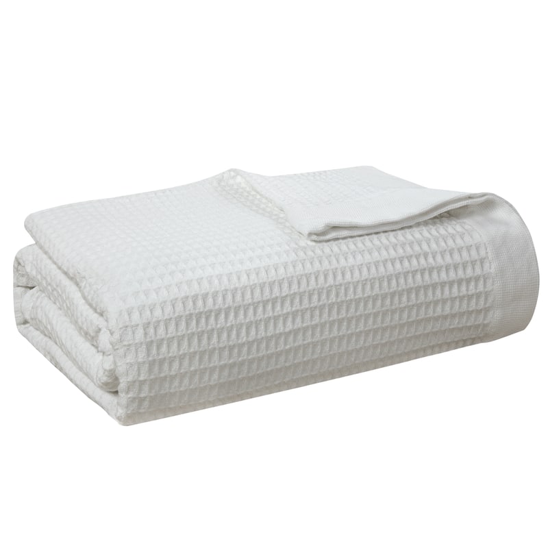 Pointehaven Long Staple Soft Cotton Waffle Blanket - 300 GSM - Hypoallergenic - Breathable - Moisture Absorbent - King - White