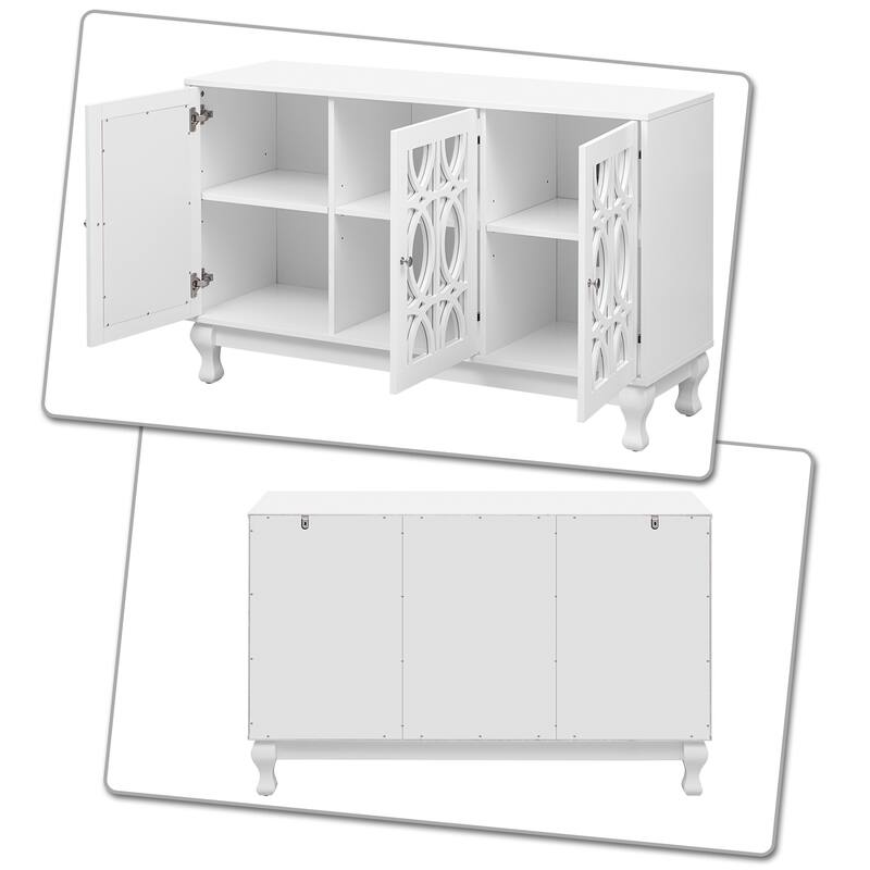 Modern Minimalist Wooden Sideboard with Three Mirrored Cabinet Doors