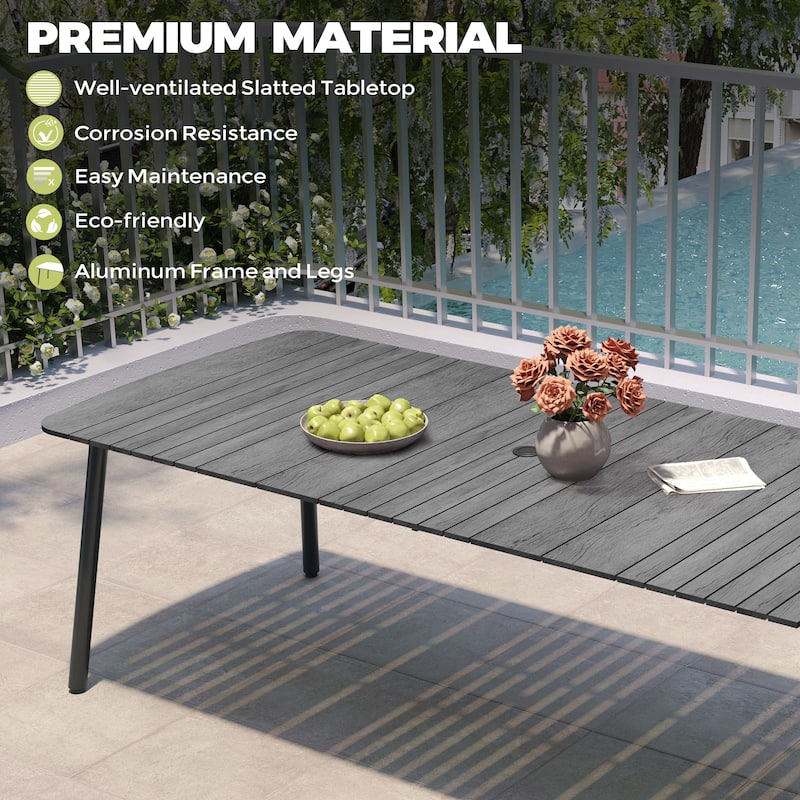 7/9PC Patio Dining Table Rectangular Aluminum Outdoor Table with Folding Chairs