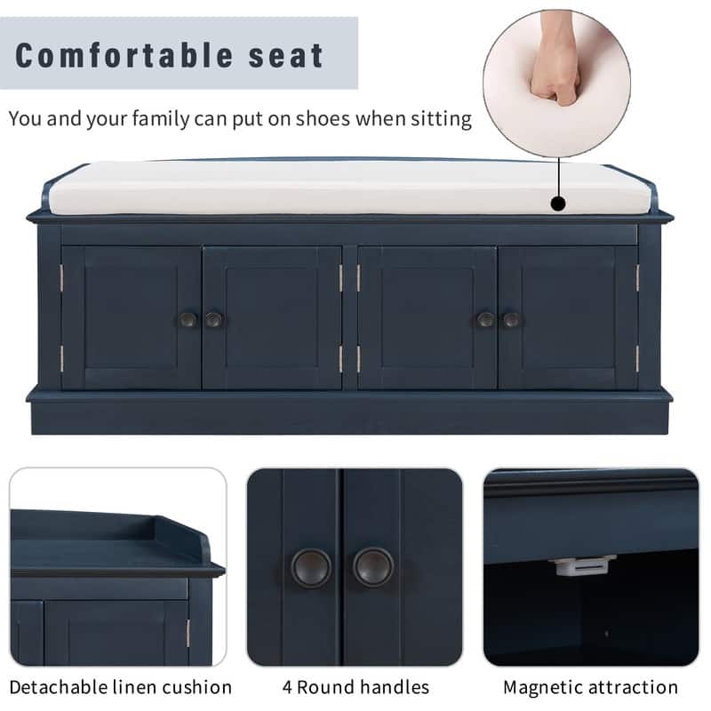 48 inch Movable Cushion Storage Bench for Entryway, Living Room