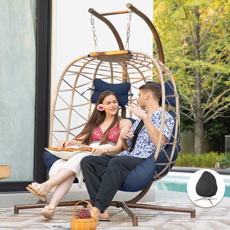 FINCATI Outdoor Oversized Double Egg Chair Swing, 700 lbs Double Egg Chair Outdoor, 2 Person Egg Chair Swing, Hanging Egg Chair
