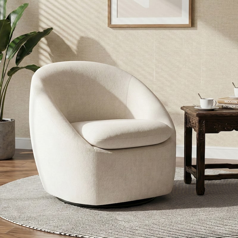 360° Swivel Chenille Upholstered Barrel Accent Chair Armchair - 30.3"W x 28.7"D x 29.5"H - Beige/ Single