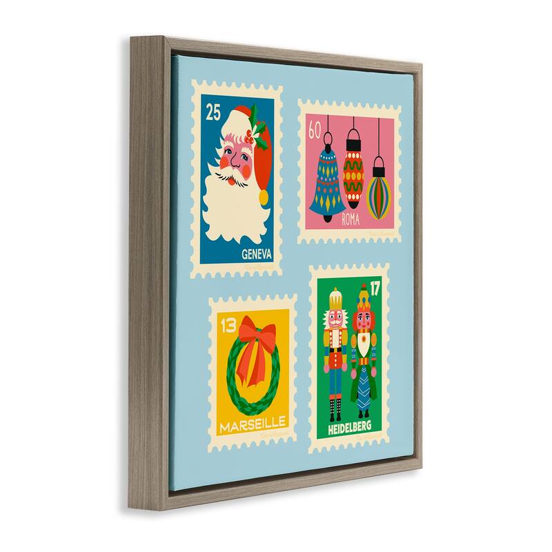 Stupell Vintage Christmas Postage Stamps Framed Floater Canvas Wall Art Design By Carrie Cantwell