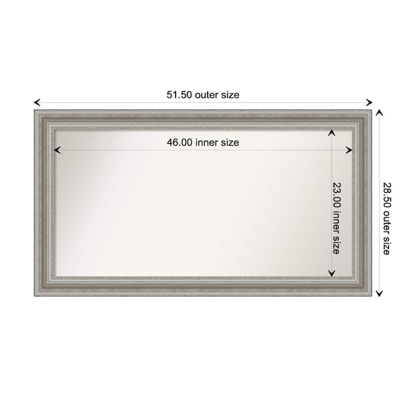 Parlor Silver Framed Non-Beveled Custom Wall Mirror, Bathroom Vanity Mirror - Outer Size: 51.5 x 28.5