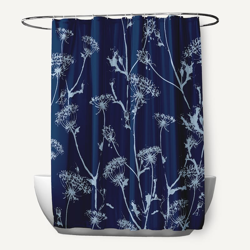 Windy Blossom Shower Curtain - Navy
