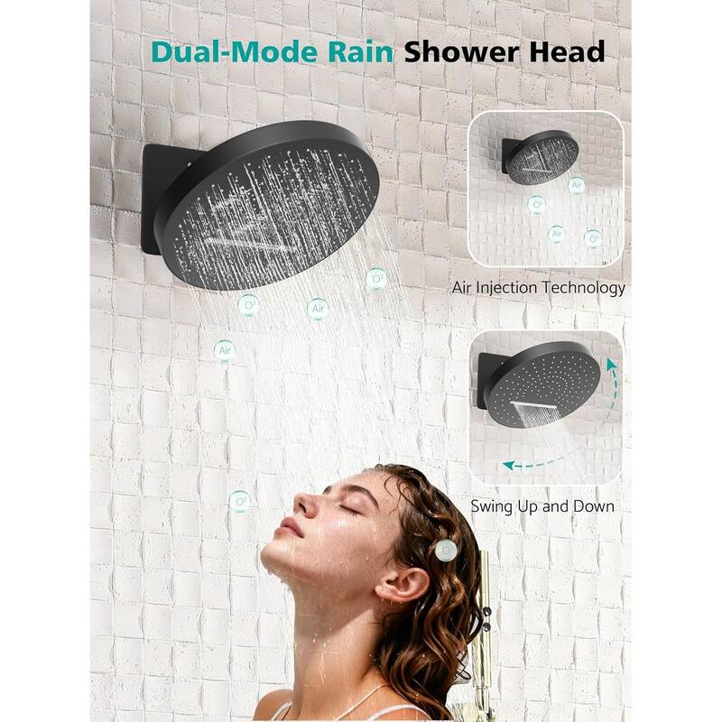 Lefton Shower System in Fahrenheit Display, 13” Overhead Shower Head with All-in-one Handheld Spray Showerhead, SSWM2501