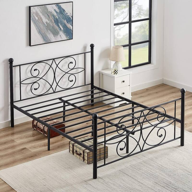 VECELO Metal Black Bed Frame With Headboard, 12" Under-Bed Space