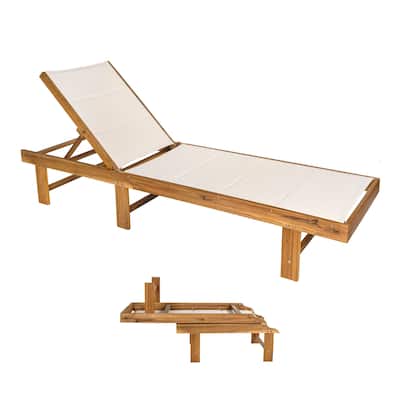 Adjustable Acacia Wood Outdoor Chaise Lounge - JONATHAN Y