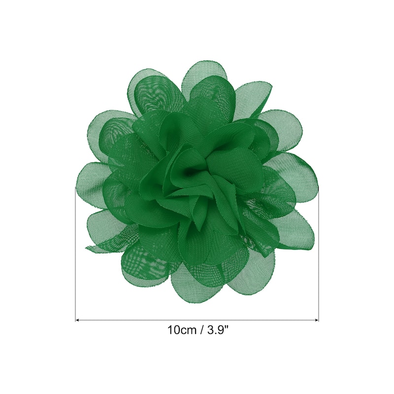 10Pcs Chiffon Flowers Fabric Flower Sewing Fabric Appliques - Green - 3.9"