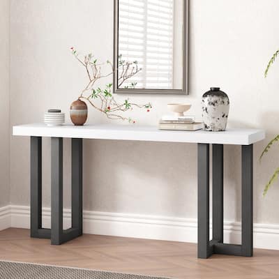 Pine Veneer Geometric Console Table, Sofa Table Hallway Tables Entryway Table with Hollow Table Legs for Living Room